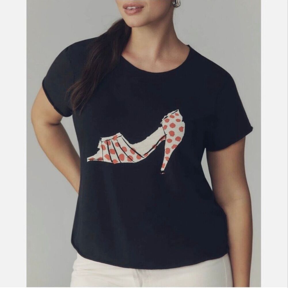 Anthropologie Maeve X Danielle Kroll heel Graphic Boxy Tee black S NEW